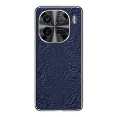 Custodia per telefono in pelle PU con trama incrociata argento bordo vivo iQOO 12 Pro (blu zaffiro)