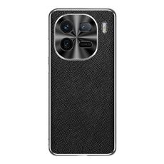 Custodia per telefono in pelle PU con texture incrociata argento bordo vivo iQOO 12 Pro (nera)