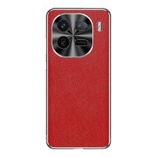 Custodia per telefono in pelle PU con trama incrociata argento bordo vivo iQOO 12 Pro (rossa)