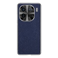 Per vivo iQOO 12 Custodia per cellulare in pelle PU con texture incrociata argento bordo (blu zaffiro)