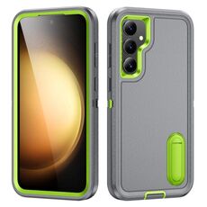 Per Samsung Galaxy S23 FE 5G PC robusto + custodia per telefono in silicone con supporto (grigio + verde fresco)
