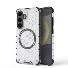 Custodia antiurto per telefono con anello magnetico a nido d'ape per Samsung Galaxy S24 5G (bianco)