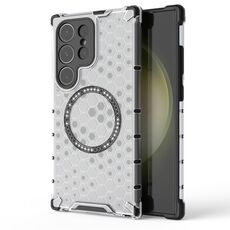 Custodia antiurto per telefono con anello magnetico a nido d'ape per Samsung Galaxy S24 Ultra 5G (bianco)