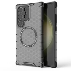 Custodia per telefono antiurto con anello magnetico a nido d'ape per Samsung Galaxy S24 Ultra 5G (nero)