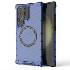 Custodia per telefono antiurto con anello magnetico a nido d'ape per Samsung Galaxy S24 Ultra 5G (blu)