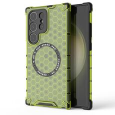 Custodia per telefono antiurto con anello magnetico a nido d'ape per Samsung Galaxy S24 Ultra 5G (verde)