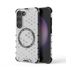 Custodia per telefono antiurto con anello magnetico a nido d'ape per Samsung Galaxy S23 5G (bianco)