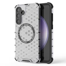 Custodia per telefono antiurto con anello magnetico a nido d'ape per Samsung Galaxy S23 FE 5G (bianco)
