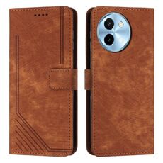 Per vivo Y38 5G Custodia in pelle con motivo a strisce Skin Feel con cordino (marrone)