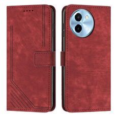 Custodia per telefono in pelle con motivo a strisce per vivo Y38 5G con cordino (rosso)