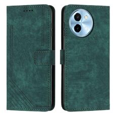 Custodia per telefono in pelle con motivo a strisce per vivo Y38 5G con cordino (verde)
