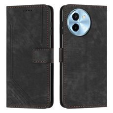 Custodia per telefono in pelle con motivo a strisce per vivo Y38 5G con cordino (nero)