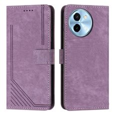 Custodia per cellulare in pelle con motivo a strisce per vivo Y38 5G con cordino (viola)