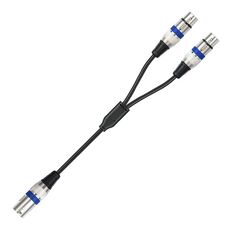 2055YMFF-05 Cavo audio XLR da 3 pin maschio a doppia femmina, lunghezza: 50 cm (nero+blu)