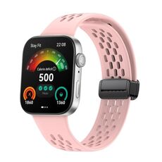 Per Huawei Watch Fit3 cinturino per orologio in silicone con fibbia nera pieghevole magnetica stile foro (rosa)