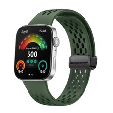 Per Huawei Watch Fit3 cinturino per orologio in silicone con fibbia nera pieghevole magnetica stile foro (verde scuro)