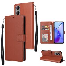 Per vivo Y17s 4G custodia per telefono in pelle con vibrazione orizzontale multifunzionale con tre slot per schede (marrone)