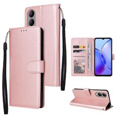 Per vivo Y17s 4G custodia per telefono in pelle con vibrazione orizzontale multifunzionale con tre slot per schede (oro rosa)