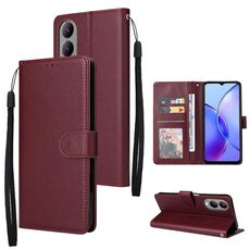 Per vivo Y17s 4G Custodia in pelle con flip orizzontale multifunzionale con tre slot per carte (rosso vino)