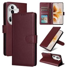 Per OPPO Reno11 Pro 5G Custodia per telefono in pelle con vibrazione orizzontale multifunzionale globale con tre slot per schede (Vino Rosso)