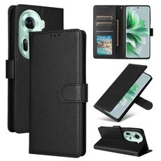 Per OPPO Reno11 5G Custodia per telefono in pelle con flip orizzontale multifunzionale globale con tre slot per carte (nero)