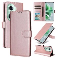 Per OPPO Reno11 5G Custodia per telefono in pelle con vibrazione orizzontale multifunzionale globale con tre slot per schede (oro rosa)