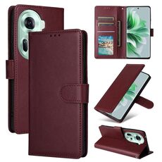 Per OPPO Reno11 5G Custodia per telefono in pelle con vibrazione orizzontale multifunzionale globale con tre slot per schede (vino rosso)
