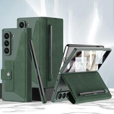 Per Samsung Galaxy Z Fold6 GKK Custodia in pelle Flip Armor integrata con slot per penna, stilo non incluso (verde)