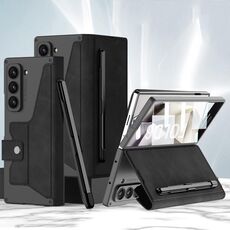 Per Samsung Galaxy Z Fold6 GKK Custodia in pelle Flip Armor integrata con slot per penna, stilo non incluso (nero)