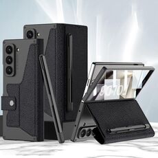 Per Samsung Galaxy Z Fold6 GKK Custodia in pelle Flip Armor integrata con slot per penna, stilo non incluso (texture litchi)