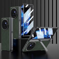 Custodia per telefono antiurto in pelle con cerniera magnetica integrata per vivo X Fold3 Pro GKK (verde opaco)