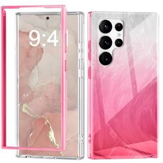 Per Samsung Galaxy S24 Ultra 5G 2 in 1 IMD Gradient Feather PC + TPU Custodia per telefono (rosso rosa)