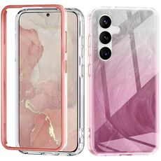 Per Samsung Galaxy S24 5G 2 in 1 IMD Gradient Feather PC + custodia per telefono TPU (rosa chiaro)