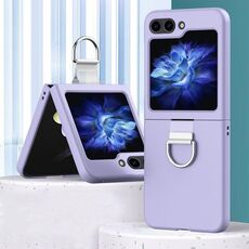 Per Samsung Galaxy Z Flip6 Custodia per telefono in PC con anello e effetto pelle (viola Sakura)