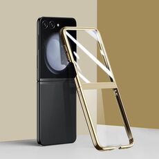 Per Samsung Galaxy Z Flip6 Custodia per telefono trasparente per PC con placca per finestra grande (Oro)