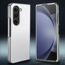 Custodia per telefono pieghevole in PU con telaio elettrolitico per Samsung Galaxy Z Fold6 (bianca)