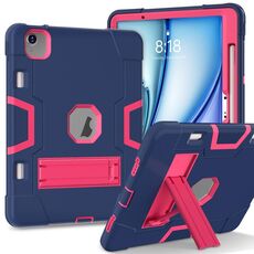 Per iPad Air 11 2024 Custodia per tablet PC in silicone acrilico con colori a contrasto con supporto (blu navy, rosa rossa)