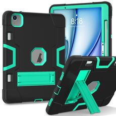 Per iPad Air 11 2024 Custodia per tablet PC in silicone acrilico a colori a contrasto con supporto (nero verde menta)