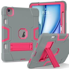 Per iPad Air 11 2024 Custodia per tablet PC in silicone acrilico a colori a contrasto con supporto (grigio rosa rosso)
