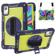 Per Lenovo Tab M11 / Xiaoxin Pad 11 2024 Custodia per tablet in silicone con contrasto per PC con rotazione a 360 gradi (blu navy + giallo verde)