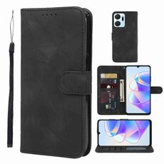 Custodia per telefono in pelle con linee geometriche per Honor X7a Skin Feel (nera)