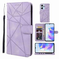 Custodia per telefono in pelle con linee geometriche per Honor X7a Skin Feel (viola)