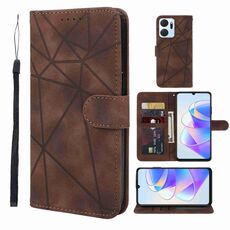 Custodia per telefono in pelle con linee geometriche per Honor X7a Skin Feel (marrone)