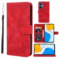 Custodia per telefono in pelle con linee geometriche per Honor X7 Skin Feel (rossa)