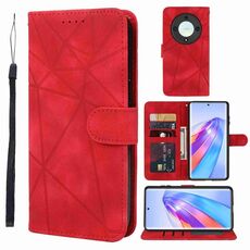 Custodia per telefono in pelle con linee geometriche per Honor X9a Skin Feel (rossa)