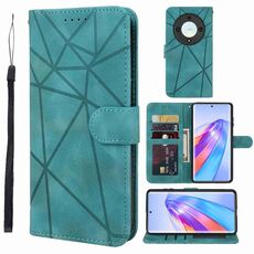 Custodia per telefono in pelle con linee geometriche per Honor X9a Skin Feel (verde)