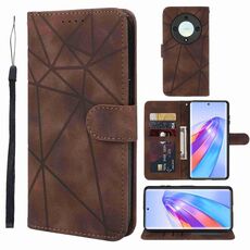 Custodia per telefono in pelle con linee geometriche per Honor X9a Skin Feel (marrone)