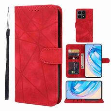 Custodia per telefono in pelle con linee geometriche per Honor X8a Skin Feel (rossa)