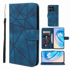 Custodia per telefono in pelle con linee geometriche per Honor X8a Skin Feel (blu)