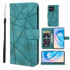 Custodia per telefono in pelle con linee geometriche per Honor X8a Skin Feel (verde)